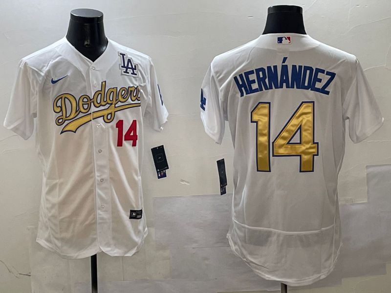 Men Los Angeles Dodgers #14 Hernandez White Elite 2025 Nike MLB Jersey style 6